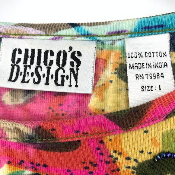 Chicos Design 3/4 Sleeve T-Shirt Womens Size 1 US M Multicolor Beaded - Picture 5 of 5